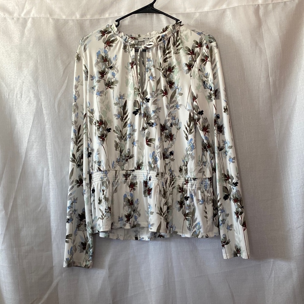 White House Black Market Floral Blouse - White and Blue